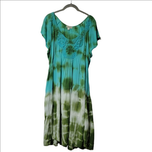 ONE WORLD Boho Tiered Ombre Green Dress, Size 1X